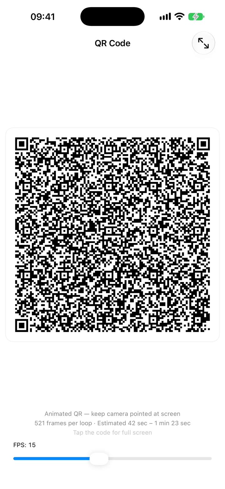 The sending device playing an animated QR code.