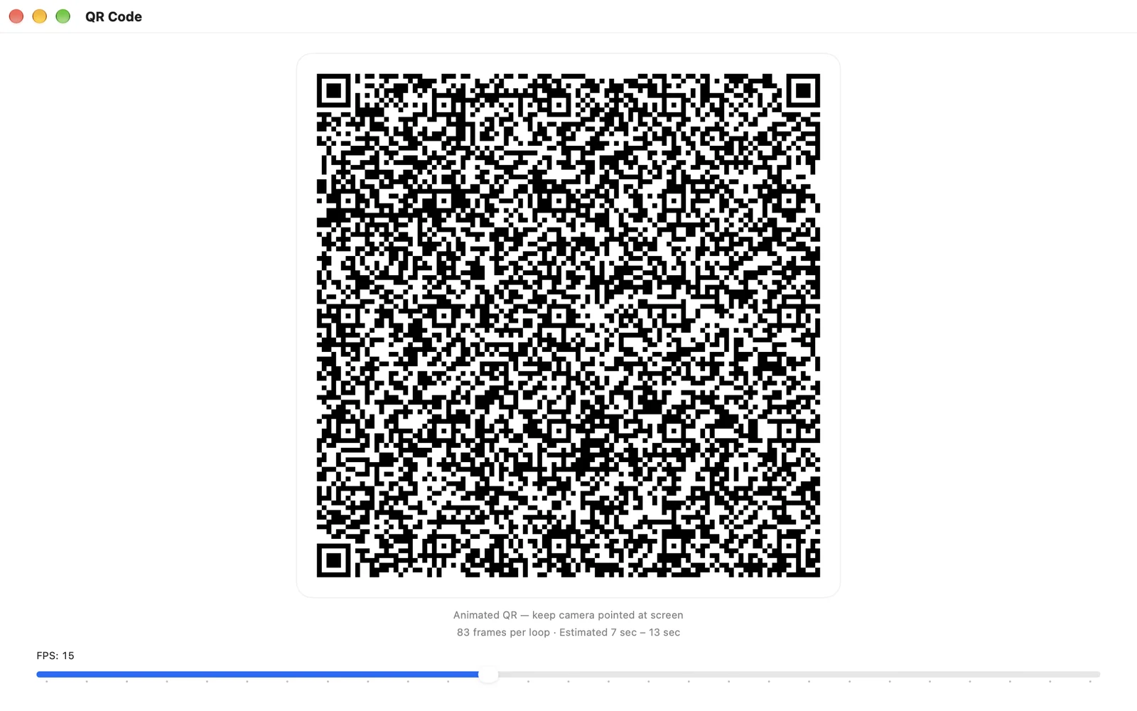 LightDrop on a Mac playing an animated QR code.